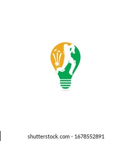 Batsman playing cricket. Cricket competition logo. Cricket championship. Cricket bulb shape concept logo