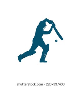 Batsman playing cricket. Cricket competition logo. Stylized cricketer character for website design. Cricket championship.	