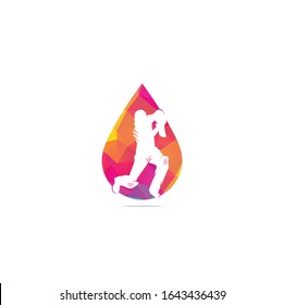 Batsman playing cricket drop shape concept logo . Cricket competition logo. Stylized cricketer character for website design. Cricket championship.	