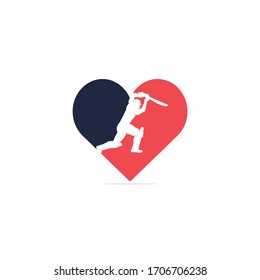Batsman playing cricket heart shape concept logo. Cricket competition logo.	