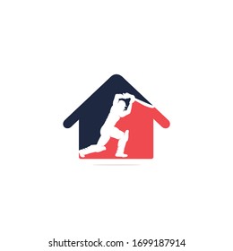 Batsman playing cricket home shape concept logo. Cricket competition logo.