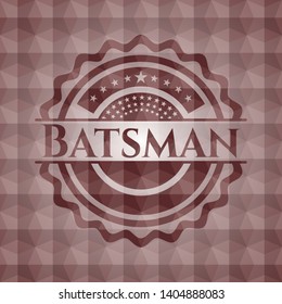 Batsman red seamless emblem with geometric pattern background.