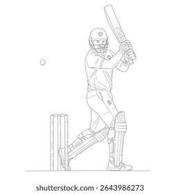 Batsman sketch. Skilled cricket player strikes a dynamic ball shot powerfully. Sports illustration concept