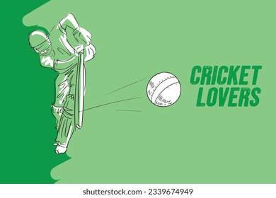 Batsman vector illustration with cricket lovers text design on the green background.