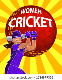 Batswoman playing cricket. Abstract poster for womens cricket. Vector illustration of female cricket.