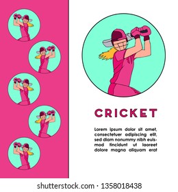 Batswoman playing cricket. Abstract poster for womens cricket. Vector illustration of female cricket.