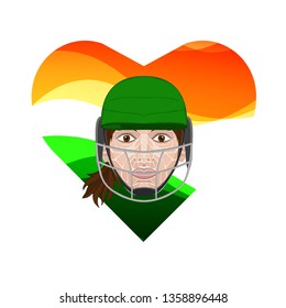 Batswoman playing cricket. Abstract poster for womens cricket. Vector illustration of female cricket.