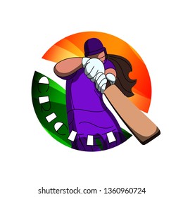 Batswoman Playing Cricket. Abstract Poster For Womens Cricket. Vector Illustration Of Female Cricket.