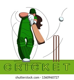 Batswoman Playing Cricket. Abstract Poster For Womens Cricket. Vector Illustration Of Female Cricket.