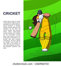 Batswoman Playing Cricket. Abstract Poster For Womens Cricket. Vector Illustration Of Female Cricket.