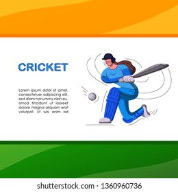 Batswoman Playing Cricket. Abstract Poster For Womens Cricket. Vector Illustration Of Female Cricket.