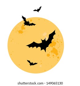 Bats Yellow moon  Halloween Vector illustration Isolated over white 