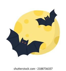 Bats.Yellow moon. Halloween Vector illustration Isolated over white.