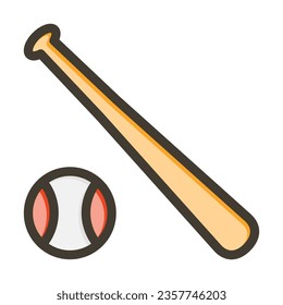 Batt And Ball Vector Thick Line Filled Colors Icon For Personal And Commercial Use.
