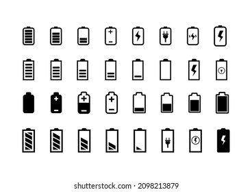 Battary black and white icons set