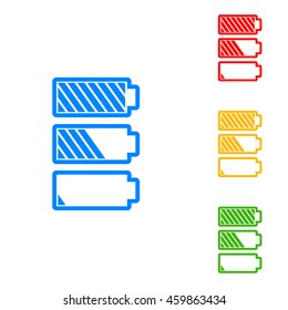 Battarys sign illustration. Colorful set of icon - blue, red, yellow, green.