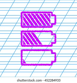 Battarys sign illustration. Violet scribble icon with school paper.