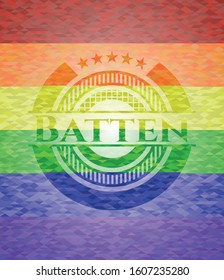Batten on mosaic background with the colors of the LGBT flag