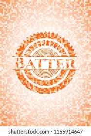 Batter abstract orange mosaic emblem with background