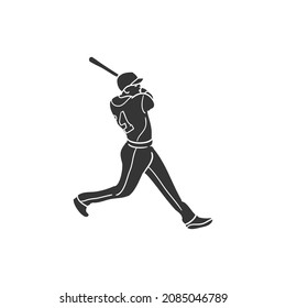 Batter Baseball Icon Silhouette Illustration. Athlete Player Vector Graphic Pictogram Symbol Clip Art. Doodle Sketch Black Sign.