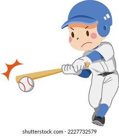 Batter boy hitting a baseball ball with a bat