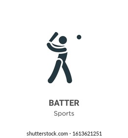 Batter Glyph Icon Vector On White Background. Flat Vector Batter Icon Symbol Sign From Modern Sports Collection For Mobile Concept And Web Apps Design.