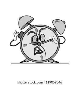 battered alarm clock is on crooked legs. trying to push the button.