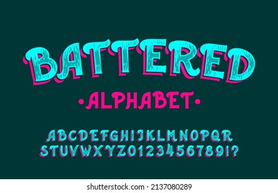 Battered Alphabet Font. Hand Drawn Fancy Letters And Numbers. Stock Vector Typescript For Your Typography Design.