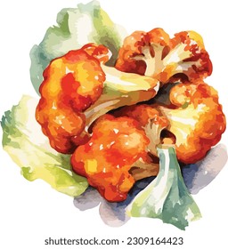 Battered Deep Fried Cauliflower clipart, isolated vector illustration.