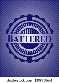 Battered emblem with denim high quality background