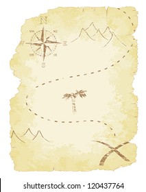Battered and faded old treasure map vector illustration.