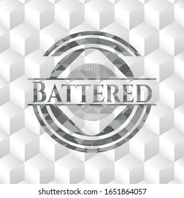 Emblema gris golpeado. Retro con fondo blanco de cubo geométrico
