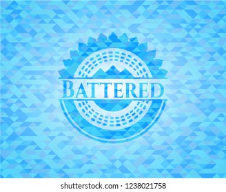 Battered light blue emblem with mosaic background