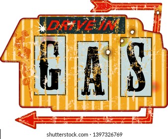 battered old gas station sign,retro grunge style vector illustration