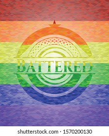 Battered on mosaic background with the colors of the LGBT flag