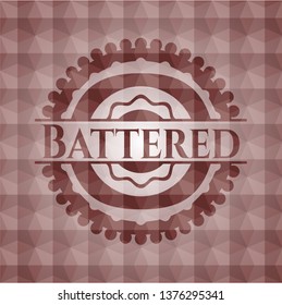 Battered red seamless badge with geometric pattern background.