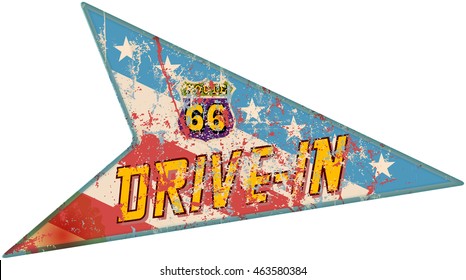 battered route sixty six diner sign, retro style, vector illustration