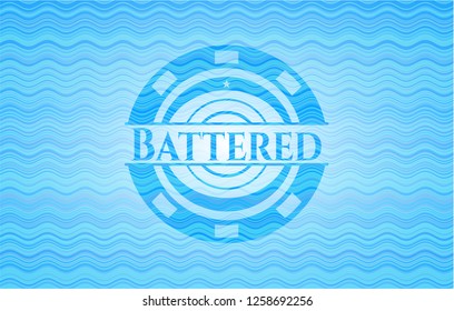 Battered water representation badge.