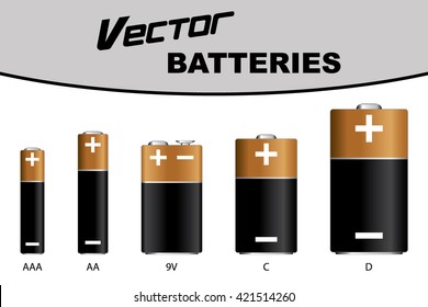 Batteries AA, AAA, 9V, C and D Vectors