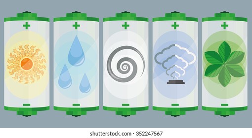 The batteries charged by renewable energy sources: solar energy, hydropower, windpower, geothermal energy and bioenergy