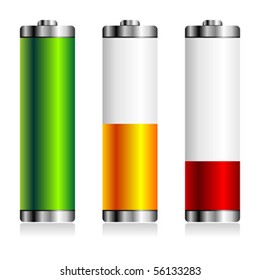 Batteries with different charge levels over white background