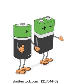 batteries of a different type in the form of little men. stand hand in hand. vector illustration.