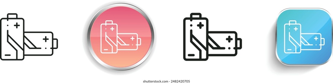 icono de baterías. Diseño delgado de estilo lineal, regular y de Botón aislado sobre fondo blanco