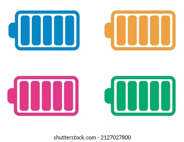 Batteries icon, vector image, blue, orange, green, pink