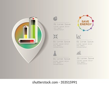 ilustración vectorial de concepto de baterías infográficas y ecológicas