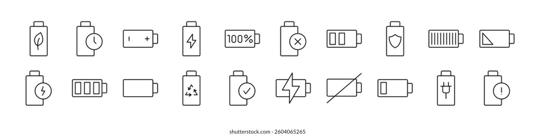 Batteries Line Icon Collection. Editable Stroke. Perfect for Infographics, Articles, Books, Flyers, Banners