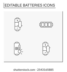 Batteries line icons set. Recharging power generators. Renewable energy. Energy concept. Isolated vector illustration. Editable stroke