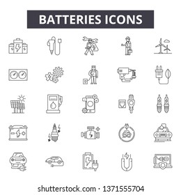 Batteries line icons, signs set, vector. Batteries outline concept, illustration: energy,battery,power,electricity,charge