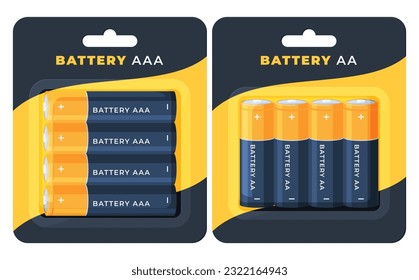 Batteries are packaged for sale and transportation. A beautiful convenient wrapper for batteries. Nickel lithium energy sources. Vector illustration svg