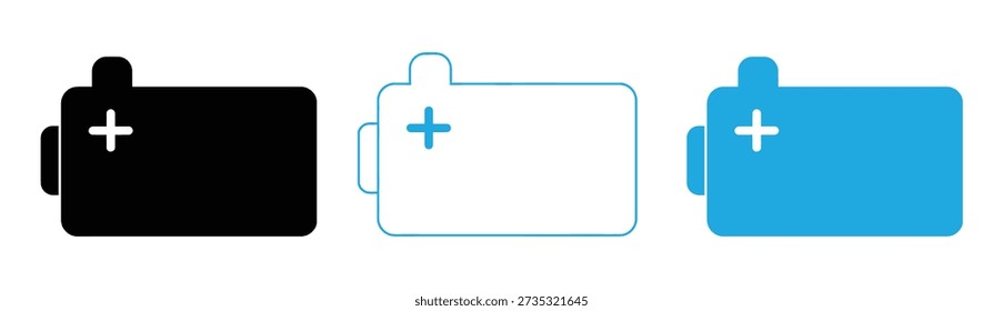  Baterías con signos de más uno frente al otro en la batería. Imagen de Vector de Icono de Batería Totalmente Cargada. 
